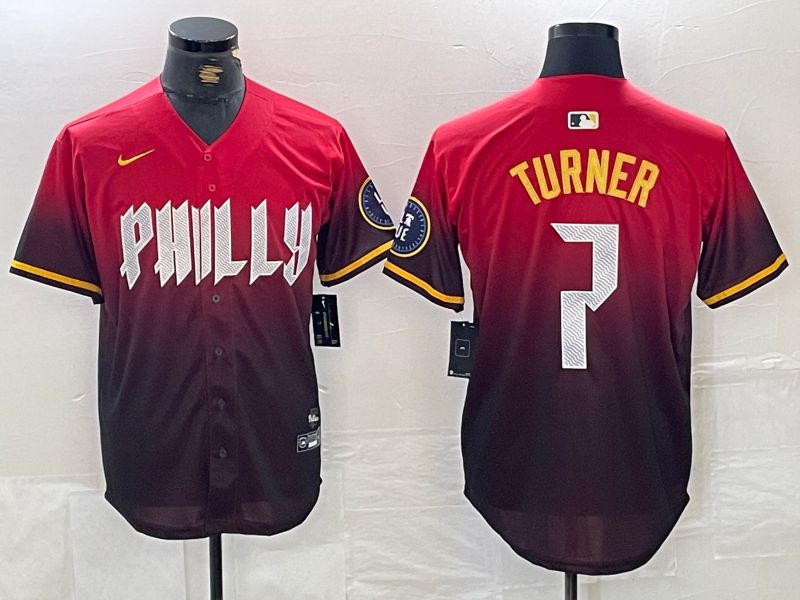 Men Philadelphia Phillies 7 Turner Red City Edition Nike 2024 MLB Jersey style 1